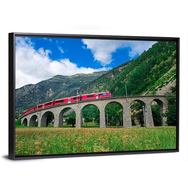 Swiss Mountain Train Bernina Canvas Wall Art-3 Horizontal-Gallery Wrap-25" x 16"-Tiaracle