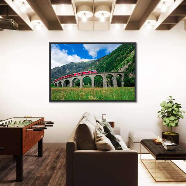 Swiss Mountain Train Bernina Canvas Wall Art-3 Horizontal-Gallery Wrap-25" x 16"-Tiaracle