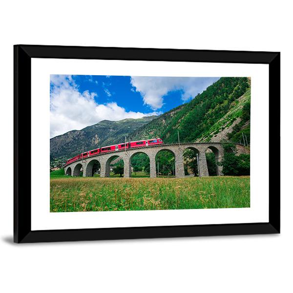Swiss Mountain Train Bernina Canvas Wall Art-3 Horizontal-Gallery Wrap-25" x 16"-Tiaracle