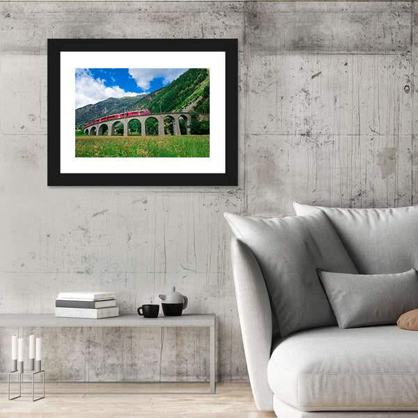 Swiss Mountain Train Bernina Canvas Wall Art-3 Horizontal-Gallery Wrap-25" x 16"-Tiaracle