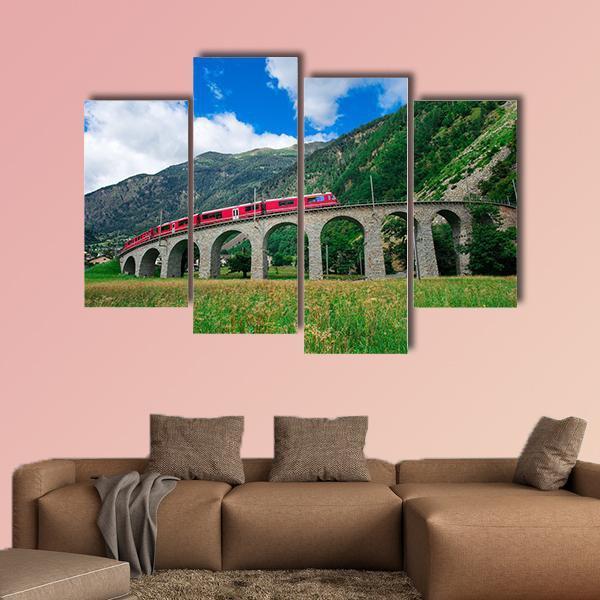Swiss Mountain Train Bernina Canvas Wall Art-4 Pop-Gallery Wrap-50" x 32"-Tiaracle