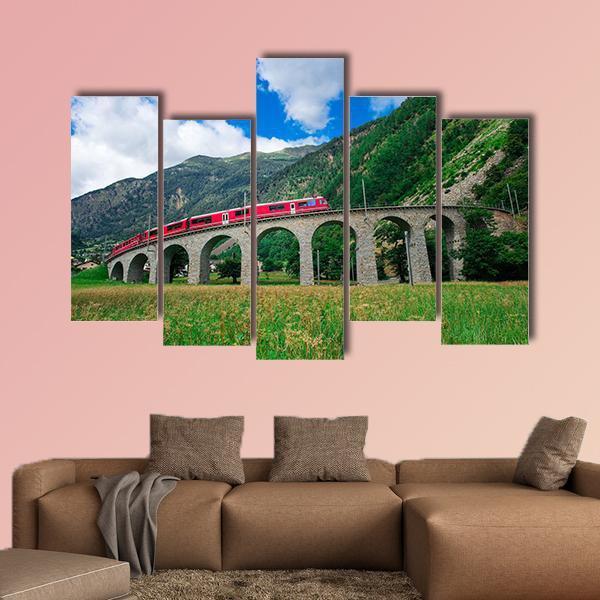 Swiss Mountain Train Bernina Canvas Wall Art-5 Pop-Gallery Wrap-47" x 32"-Tiaracle