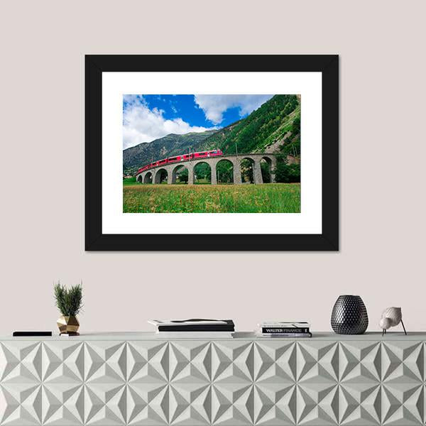 Swiss Mountain Train Bernina Panoramic Canvas Wall Art-1 Piece-36" x 12"-Tiaracle