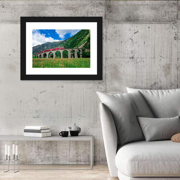 Swiss Mountain Train Bernina Panoramic Canvas Wall Art-1 Piece-36" x 12"-Tiaracle