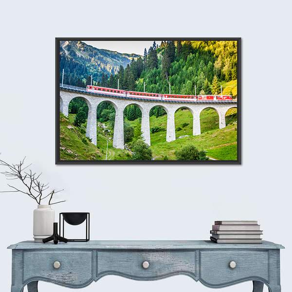 Swiss Railway Track View In Switzerland Canvas Wall Art-1 Piece-Floating Frame-24" x 16"-Tiaracle