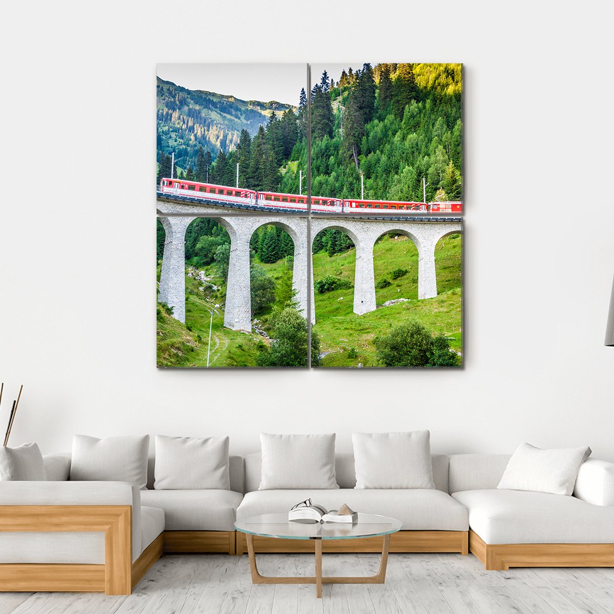 Swiss Railway Track View In Switzerland Canvas Wall Art-4 Square-Gallery Wrap-17" x 17"-Tiaracle