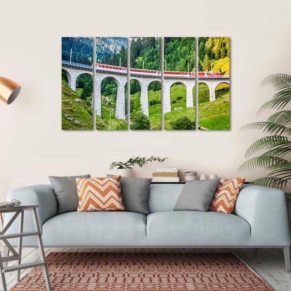 Swiss Railway Track View In Switzerland Canvas Wall Art-5 Horizontal-Gallery Wrap-22" x 12"-Tiaracle