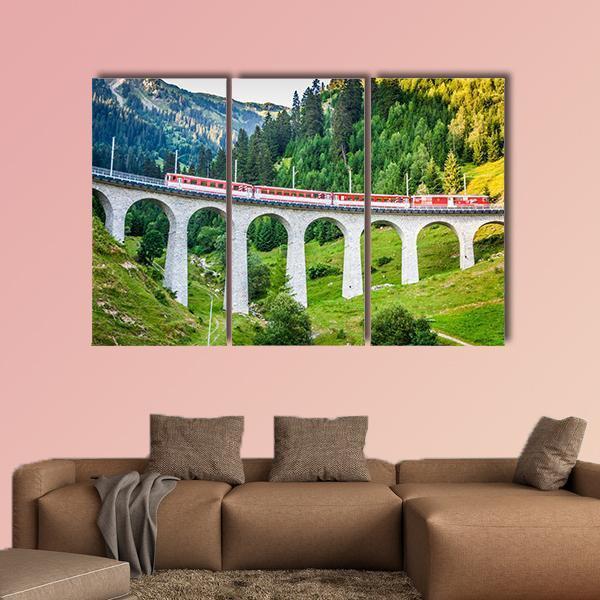 Swiss Railway Track View In Switzerland Canvas Wall Art-3 Horizontal-Gallery Wrap-37" x 24"-Tiaracle