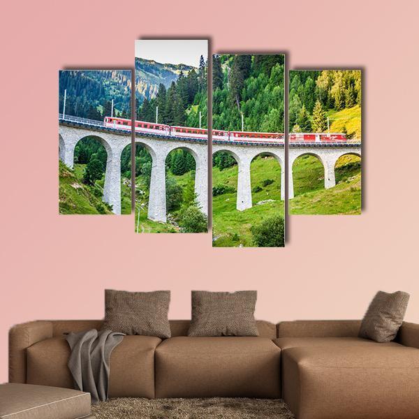 Swiss Railway Track View In Switzerland Canvas Wall Art-4 Pop-Gallery Wrap-50" x 32"-Tiaracle