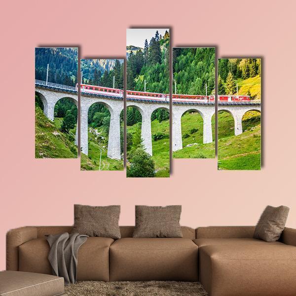 Swiss Railway Track View In Switzerland Canvas Wall Art-5 Pop-Gallery Wrap-47" x 32"-Tiaracle
