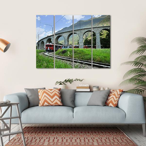 Swiss Red Train Bernina Express Canvas Wall Art-4 Horizontal-Gallery Wrap-34" x 24"-Tiaracle