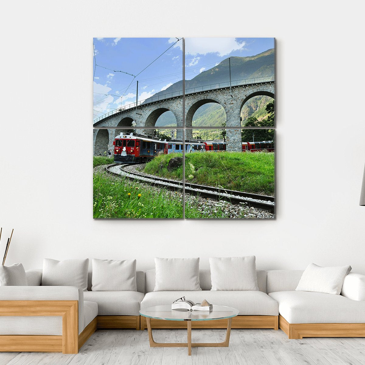 Swiss Red Train Bernina Express Canvas Wall Art-4 Square-Gallery Wrap-17" x 17"-Tiaracle