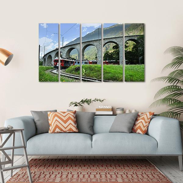 Swiss Red Train Bernina Express Canvas Wall Art-5 Horizontal-Gallery Wrap-22" x 12"-Tiaracle