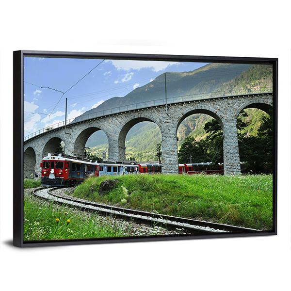 Swiss Red Train Bernina Express Canvas Wall Art-3 Horizontal-Gallery Wrap-25" x 16"-Tiaracle