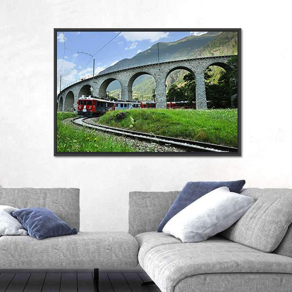 Swiss Red Train Bernina Express Canvas Wall Art-3 Horizontal-Gallery Wrap-25" x 16"-Tiaracle