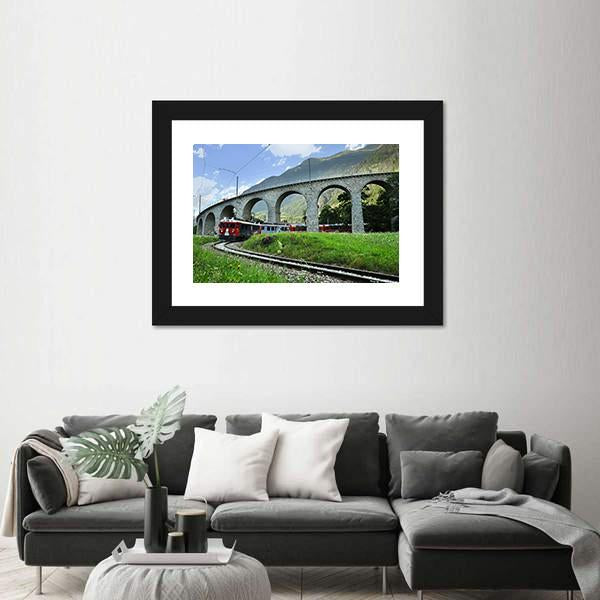 Swiss Red Train Bernina Express Canvas Wall Art-3 Horizontal-Gallery Wrap-25" x 16"-Tiaracle
