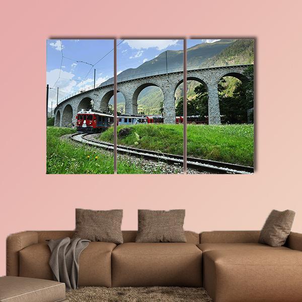 Swiss Red Train Bernina Express Canvas Wall Art-3 Horizontal-Gallery Wrap-37" x 24"-Tiaracle
