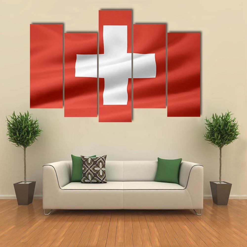 Switzerland Flag Canvas Wall Art-5 Pop-Gallery Wrap-47" x 32"-Tiaracle