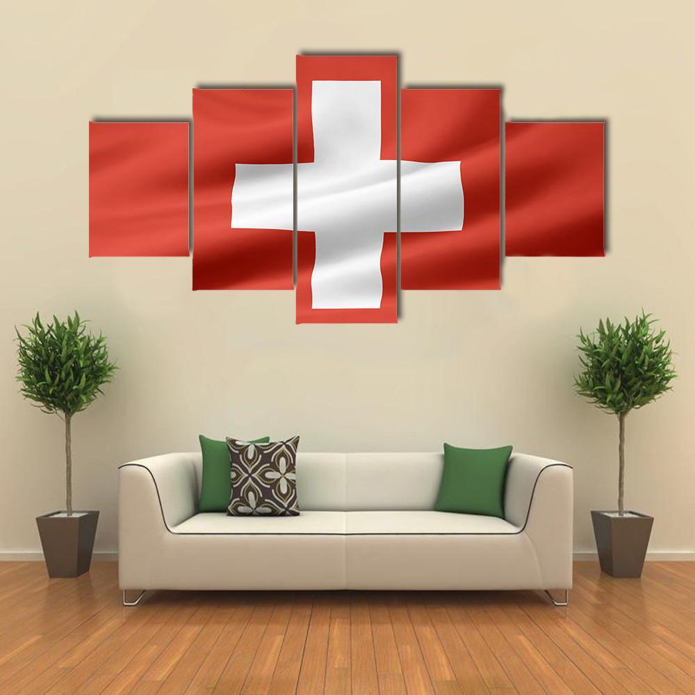 Switzerland Flag Canvas Wall Art-5 Star-Gallery Wrap-62" x 32"-Tiaracle