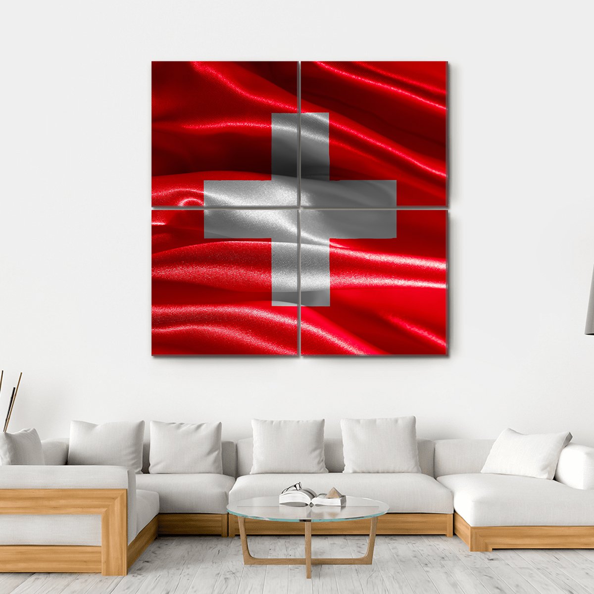 Switzerland Wavy Flag Canvas Wall Art-4 Square-Gallery Wrap-17" x 17"-Tiaracle