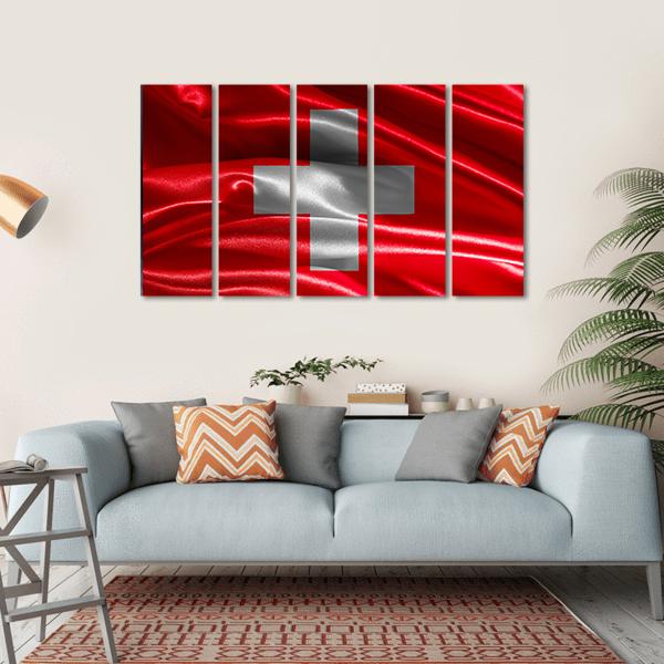 Switzerland Wavy Flag Canvas Wall Art-5 Horizontal-Gallery Wrap-22" x 12"-Tiaracle