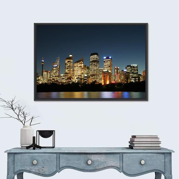 Sydney City At Night Canvas Wall Art-1 Piece-Floating Frame-24" x 16"-Tiaracle