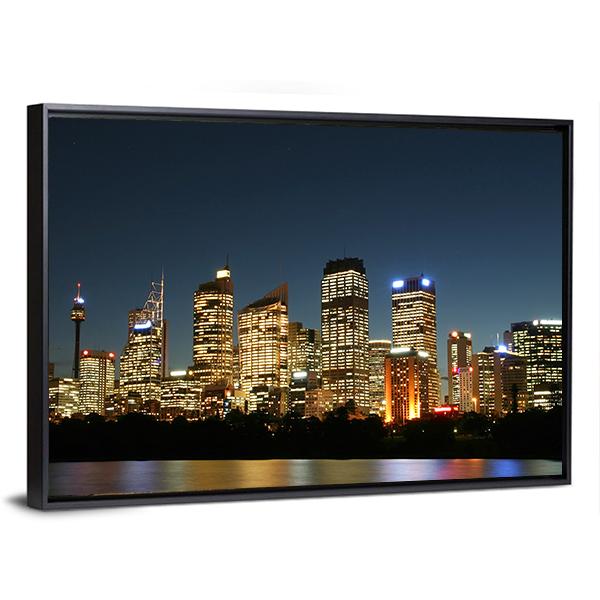Sydney City At Night Canvas Wall Art-3 Horizontal-Gallery Wrap-25" x 16"-Tiaracle