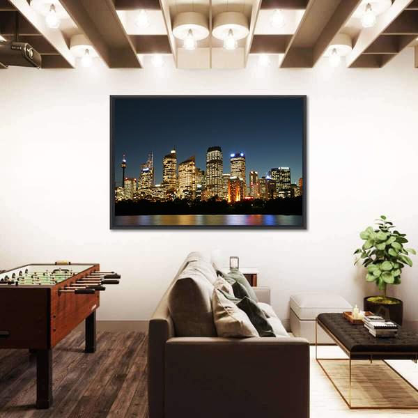 Sydney City At Night Canvas Wall Art-3 Horizontal-Gallery Wrap-25" x 16"-Tiaracle