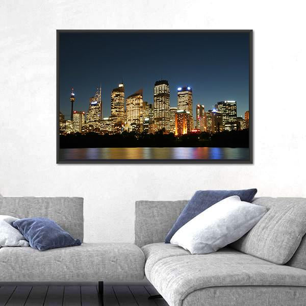 Sydney City At Night Canvas Wall Art-3 Horizontal-Gallery Wrap-25" x 16"-Tiaracle