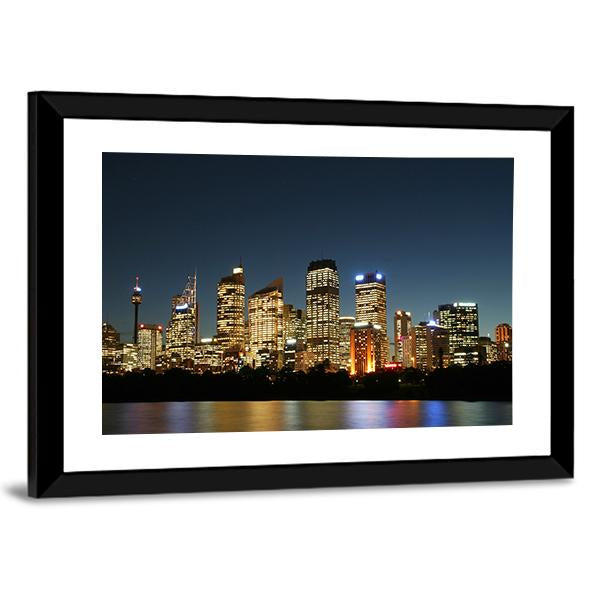 Sydney City At Night Canvas Wall Art-3 Horizontal-Gallery Wrap-25" x 16"-Tiaracle