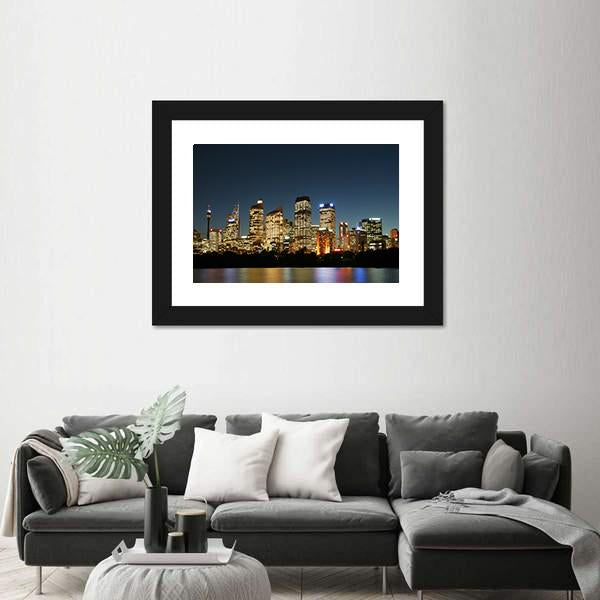 Sydney City At Night Canvas Wall Art-3 Horizontal-Gallery Wrap-25" x 16"-Tiaracle