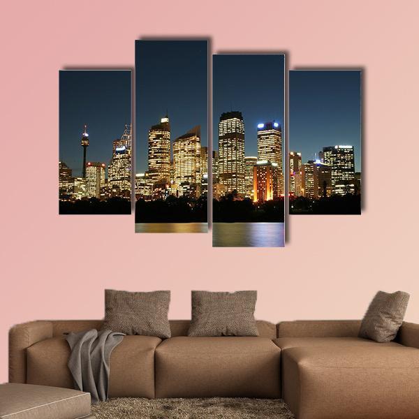 Sydney City At Night Canvas Wall Art-4 Pop-Gallery Wrap-50" x 32"-Tiaracle