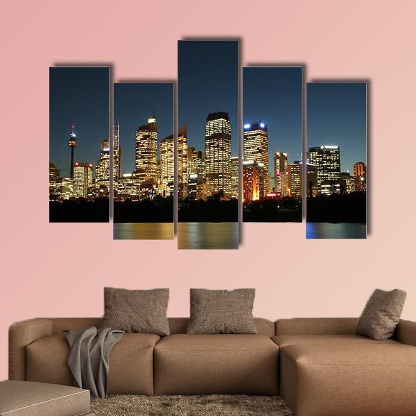 Sydney City At Night Canvas Wall Art-5 Pop-Gallery Wrap-47" x 32"-Tiaracle