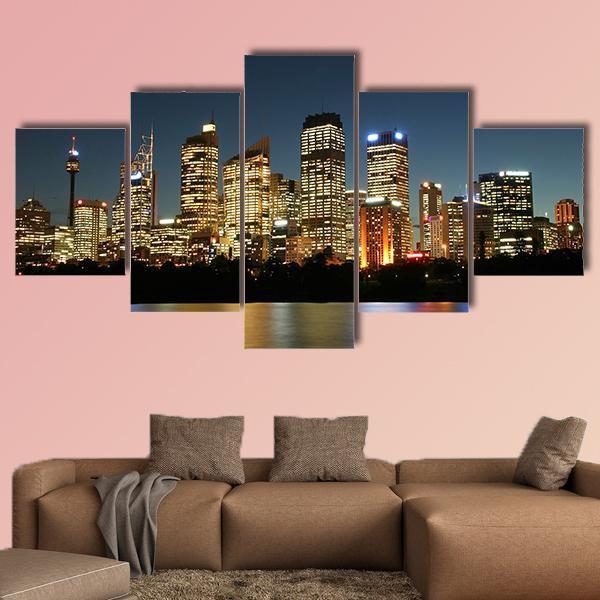Sydney City At Night Canvas Wall Art-5 Star-Gallery Wrap-62" x 32"-Tiaracle