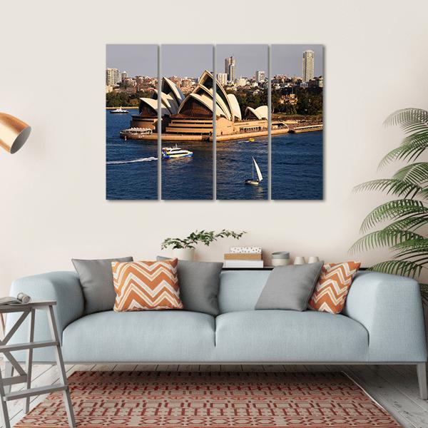 Sydney City Skyline With Opera House Canvas Wall Art-4 Horizontal-Gallery Wrap-34" x 24"-Tiaracle