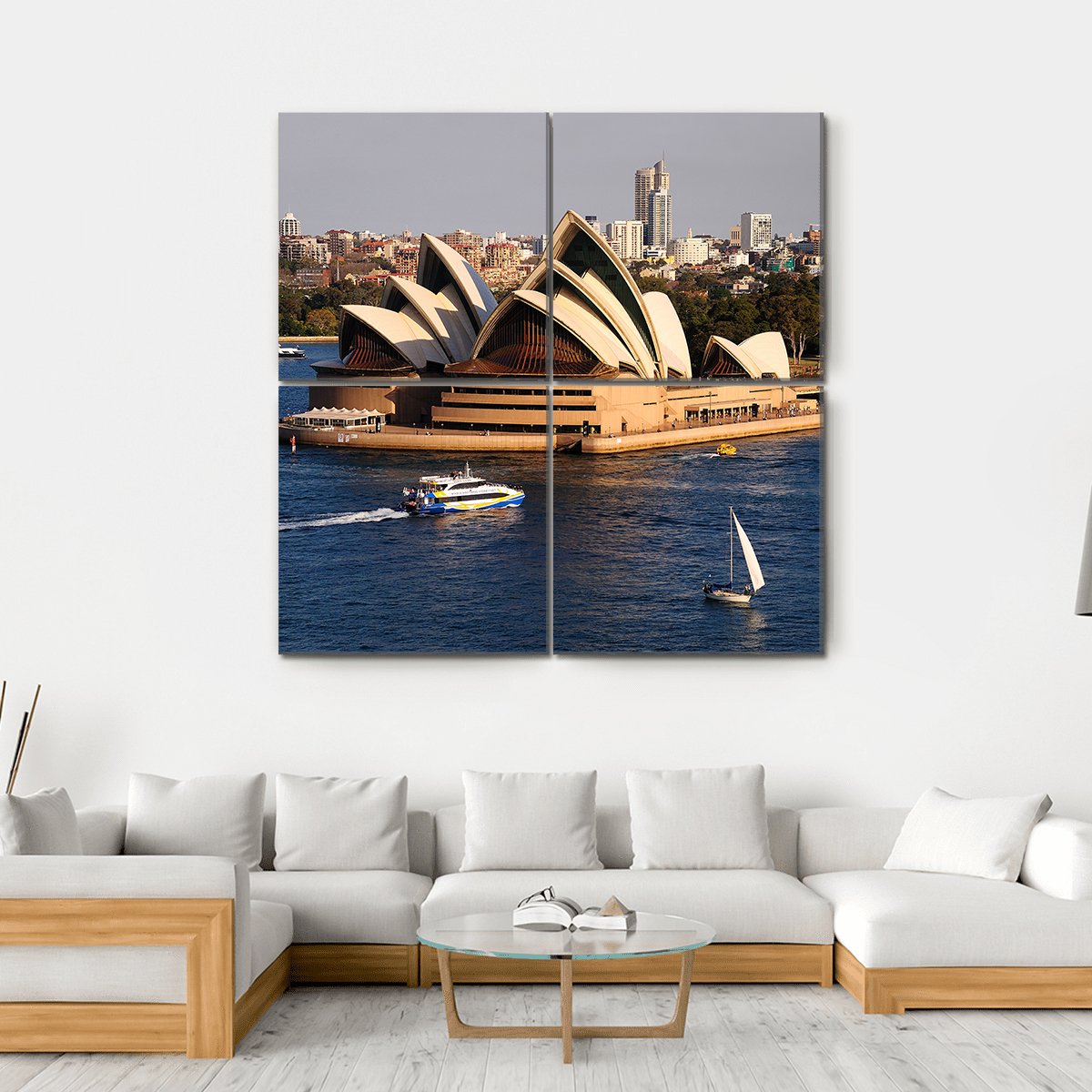 Sydney City Skyline With Opera House Canvas Wall Art-4 Square-Gallery Wrap-17" x 17"-Tiaracle