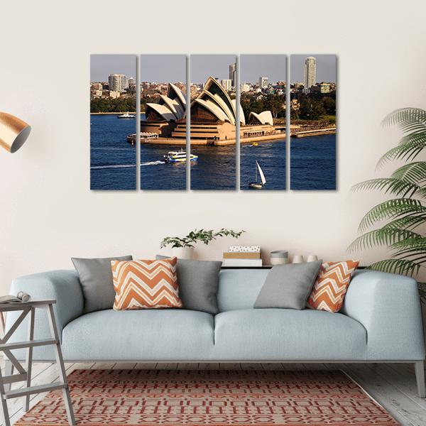 Sydney City Skyline With Opera House Canvas Wall Art-5 Horizontal-Gallery Wrap-22" x 12"-Tiaracle