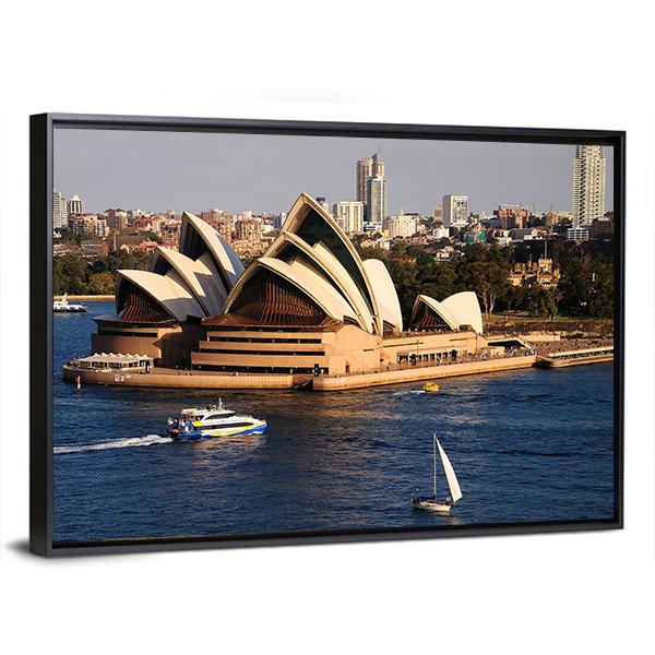Sydney City Skyline With Opera House Canvas Wall Art-3 Horizontal-Gallery Wrap-25" x 16"-Tiaracle