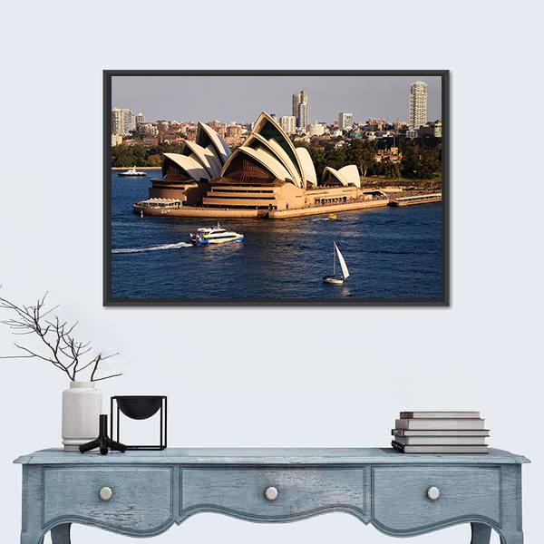 Sydney City Skyline With Opera House Canvas Wall Art-1 Piece-Floating Frame-24" x 16"-Tiaracle