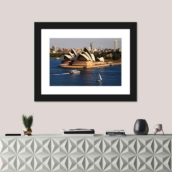 Sydney City Skyline With Opera House Canvas Wall Art-1 Piece-Framed Print-20" x 16"-Tiaracle