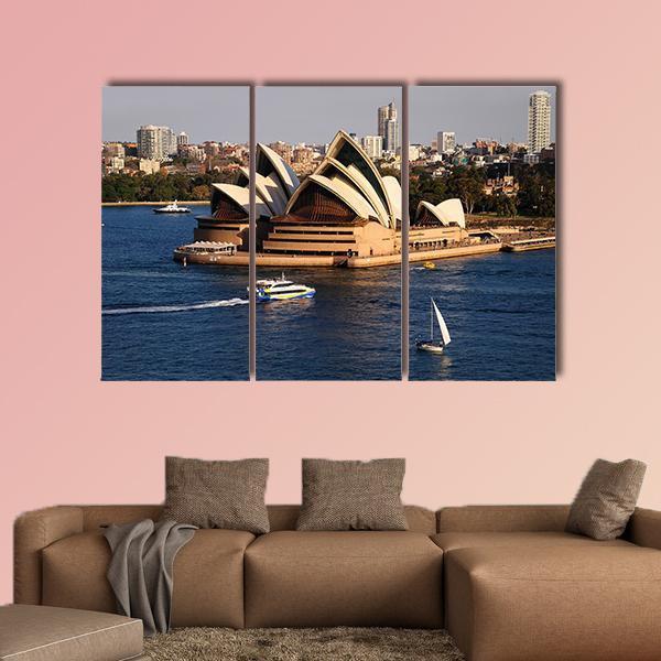 Sydney City Skyline With Opera House Canvas Wall Art-3 Horizontal-Gallery Wrap-25" x 16"-Tiaracle