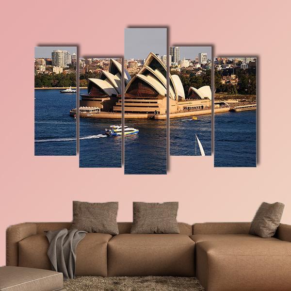 Sydney City Skyline With Opera House Canvas Wall Art-5 Pop-Gallery Wrap-47" x 32"-Tiaracle