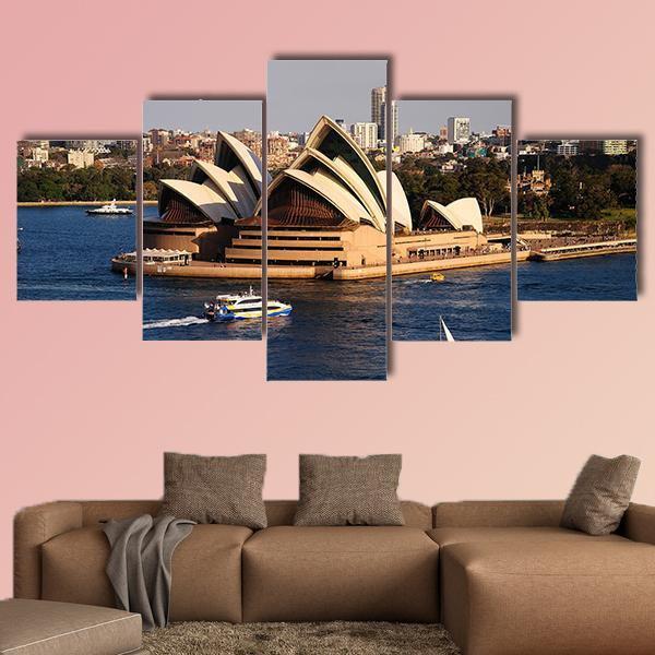 Sydney City Skyline With Opera House Canvas Wall Art-5 Star-Gallery Wrap-62" x 32"-Tiaracle