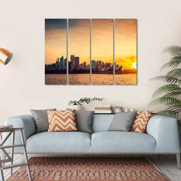 Sydney City View At Sunset Canvas Wall Art-4 Horizontal-Gallery Wrap-34" x 24"-Tiaracle