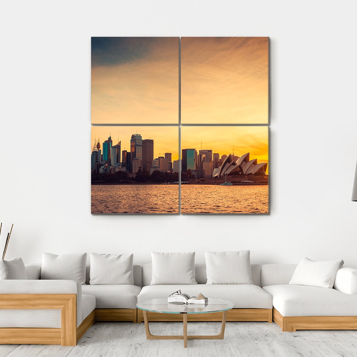 Sydney City View At Sunset Canvas Wall Art-4 Square-Gallery Wrap-17" x 17"-Tiaracle