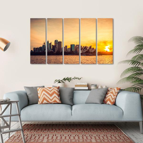 Sydney City View At Sunset Canvas Wall Art-5 Horizontal-Gallery Wrap-22" x 12"-Tiaracle
