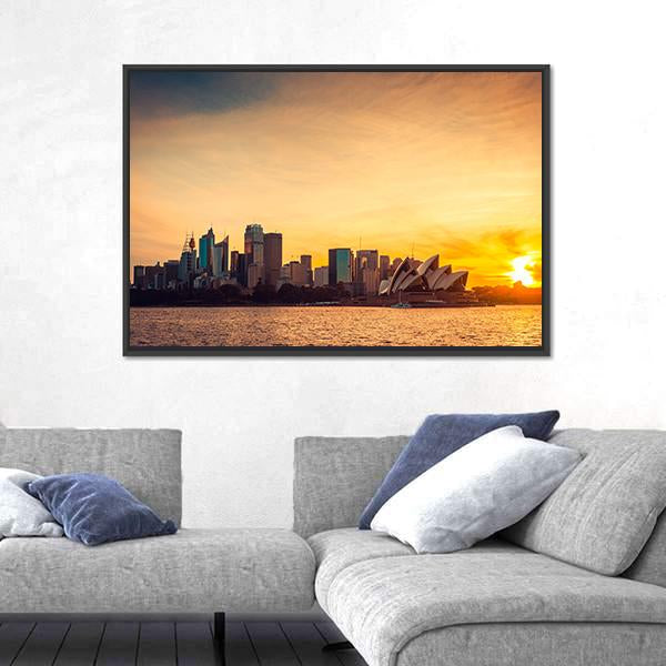 Sydney City View At Sunset Canvas Wall Art-3 Horizontal-Gallery Wrap-25" x 16"-Tiaracle