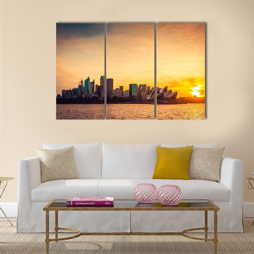 Sydney City View At Sunset Canvas Wall Art-3 Horizontal-Gallery Wrap-37" x 24"-Tiaracle