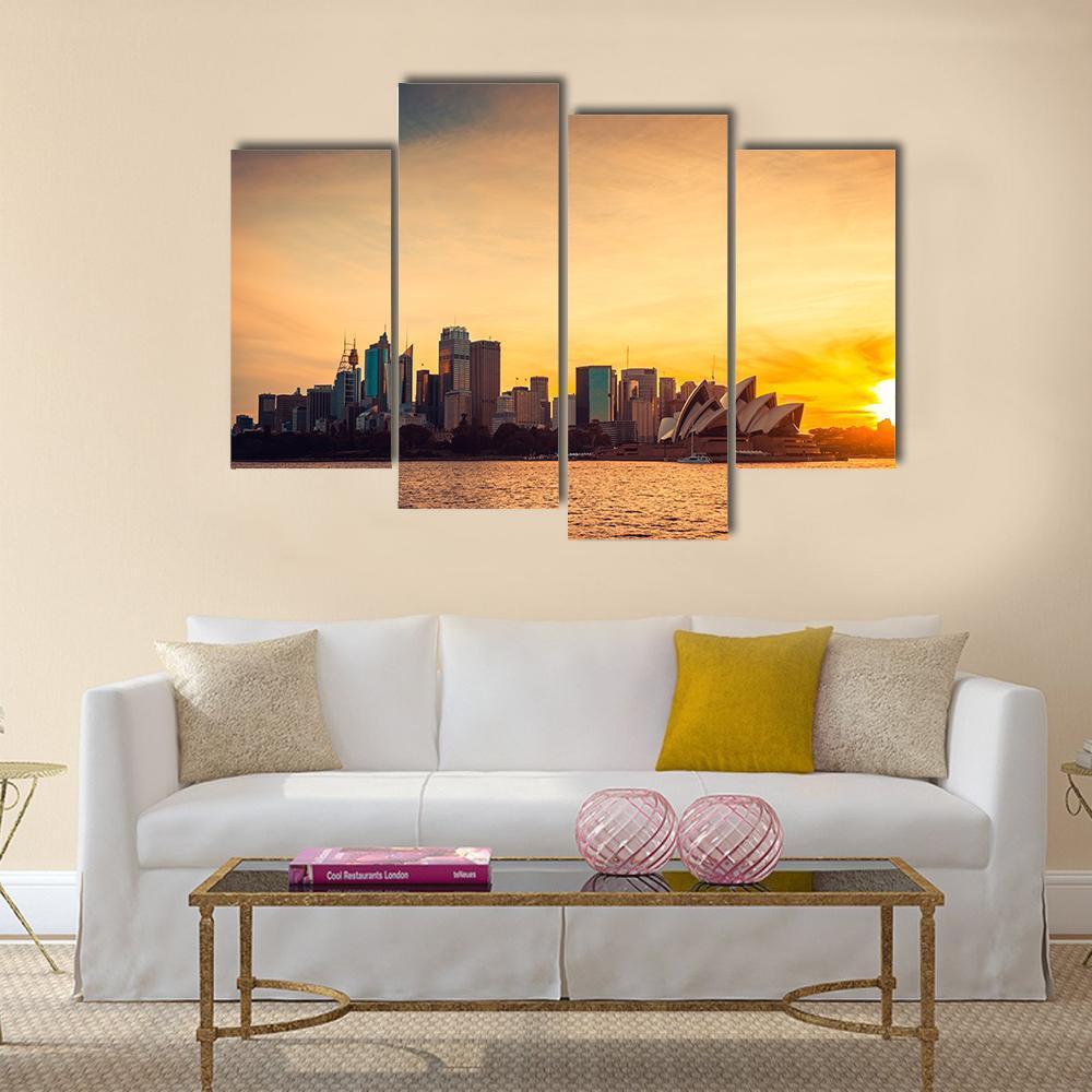 Sydney City View At Sunset Canvas Wall Art-4 Pop-Gallery Wrap-50" x 32"-Tiaracle