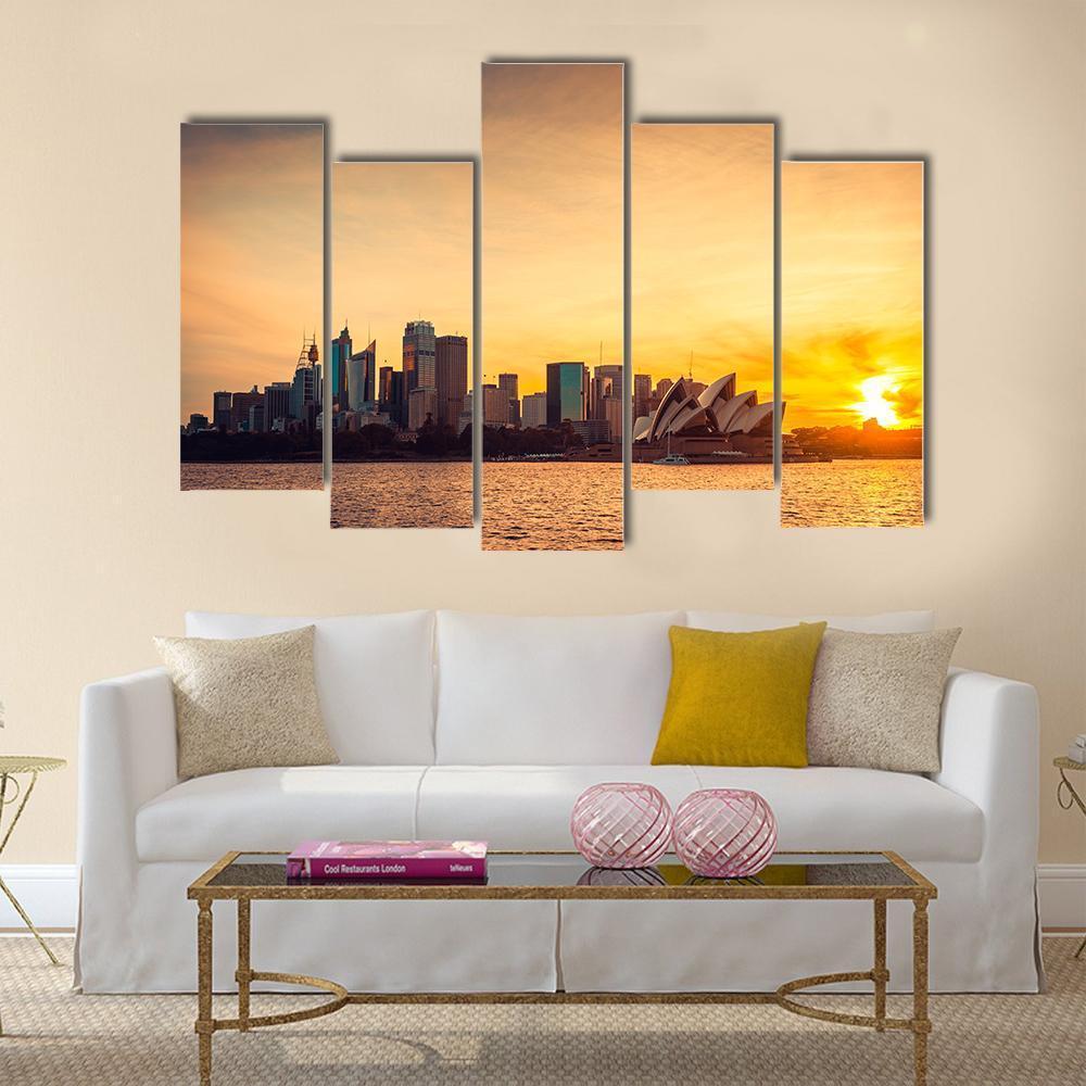 Sydney City View At Sunset Canvas Wall Art-5 Pop-Gallery Wrap-47" x 32"-Tiaracle